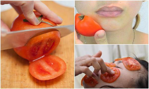 Lấy một vài lát cà chua và đắp lên mặt.